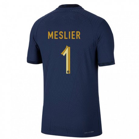 Kandiny Homme Maillot France Illan Meslier #1 Bleu Marine Tenues Domicile 22-24 T-shirt
