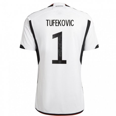 Kandiny Homme Maillot Allemagne Martina Tufekovic #1 Blanc Noir Tenues Domicile 22-24 T-shirt