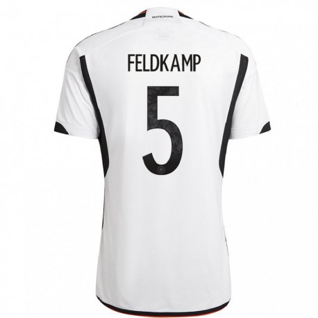 Kandiny Homme Maillot Allemagne Jana Feldkamp #5 Blanc Noir Tenues Domicile 22-24 T-shirt