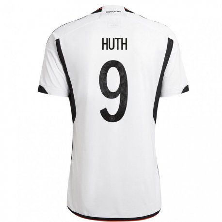 Kandiny Homme Maillot Allemagne Svenja Huth #9 Blanc Noir Tenues Domicile 22-24 T-shirt