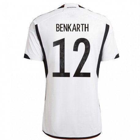 Kandiny Homme Maillot Allemagne Laura Benkarth #12 Blanc Noir Tenues Domicile 22-24 T-shirt