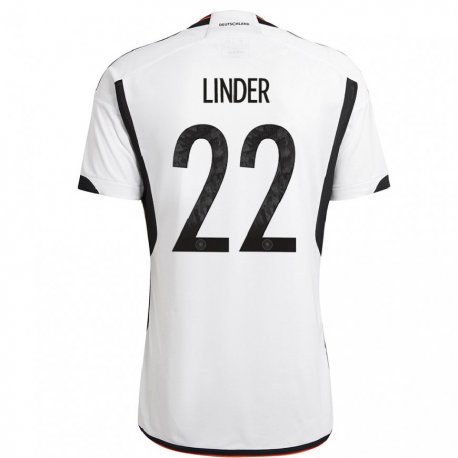 Kandiny Homme Maillot Allemagne Sarai Linder #22 Blanc Noir Tenues Domicile 22-24 T-shirt