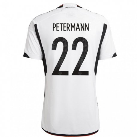 Kandiny Homme Maillot Allemagne Lena Petermann #22 Blanc Noir Tenues Domicile 22-24 T-shirt