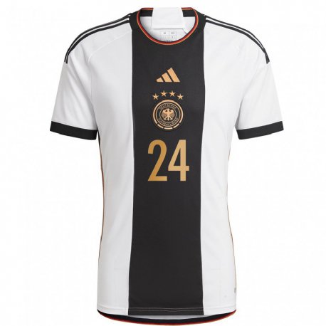 Kandiny Homme Maillot Allemagne Sjoeke Nusken #24 Blanc Noir Tenues Domicile 22-24 T-shirt