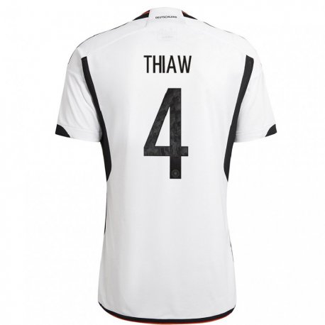 Kandiny Homme Maillot Allemagne Malick Thiaw #4 Blanc Noir Tenues Domicile 22-24 T-shirt
