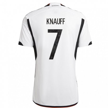 Kandiny Homme Maillot Allemagne Ansgar Knauff #7 Blanc Noir Tenues Domicile 22-24 T-shirt