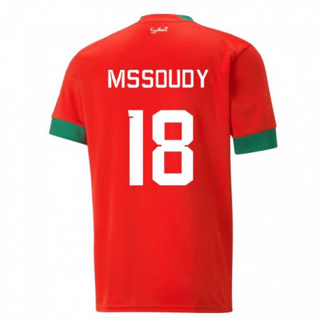 Kandiny Homme Maillot Maroc Sanaa Mssoudy #18 Rouge Tenues Domicile 22-24 T-shirt