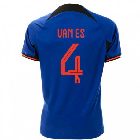 Kandiny Homme Maillot Pays-bas Kika Van Es #4 Bleu Royal Tenues Extérieur 22-24 T-shirt