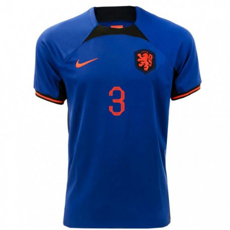 Kandiny Homme Maillot Pays-bas Thijmen Blokzijl #3 Bleu Royal Tenues Extérieur 22-24 T-shirt