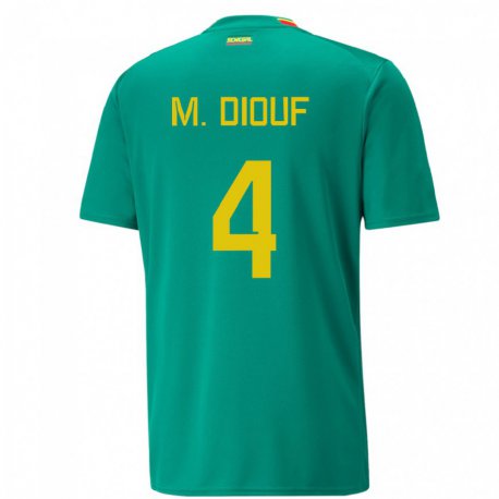 Kandiny Homme Maillot Sénégal Mame Diarra Diouf #4 Vert Tenues Extérieur 22-24 T-shirt