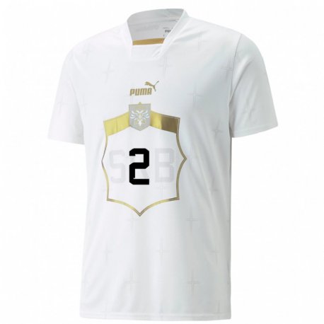 Kandiny Homme Maillot Serbie Uros Lazic #2 Blanc Tenues Extérieur 22-24 T-shirt