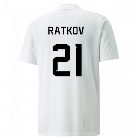Kandiny Homme Maillot Serbie Petar Ratkov #21 Blanc Tenues Extérieur 22-24 T-shirt