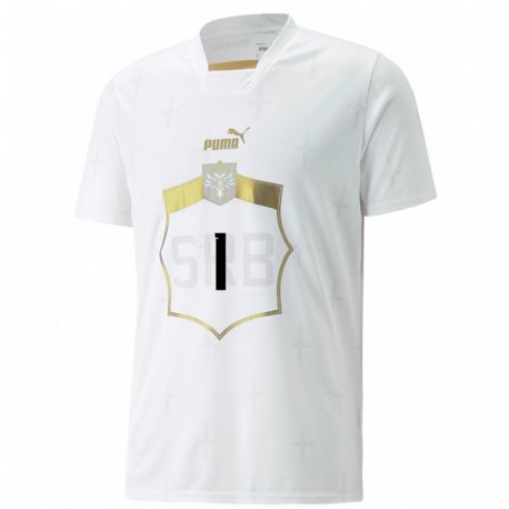 Kandiny Homme Maillot Serbie Luka Lijeskic #1 Blanc Tenues Extérieur 22-24 T-shirt