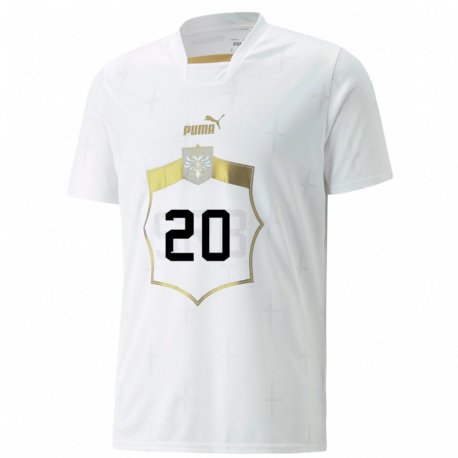 Kandiny Homme Maillot Serbie Milan Kovacev #20 Blanc Tenues Extérieur 22-24 T-shirt