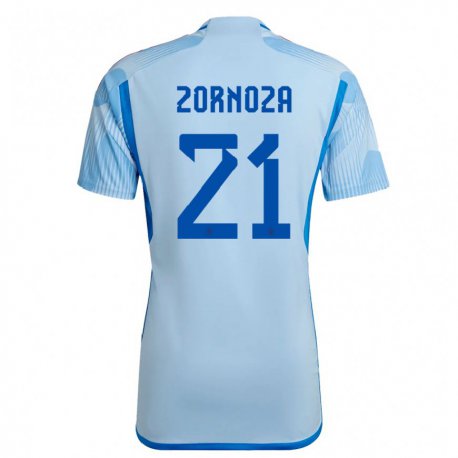 Kandiny Homme Maillot Espagne Claudia Zornoza #21 Bleu Ciel Tenues Extérieur 22-24 T-shirt