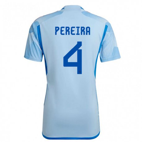 Kandiny Homme Maillot Espagne Andrea Pereira #4 Bleu Ciel Tenues Extérieur 22-24 T-shirt