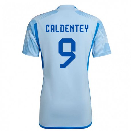 Kandiny Homme Maillot Espagne Mariona Caldentey #9 Bleu Ciel Tenues Extérieur 22-24 T-shirt