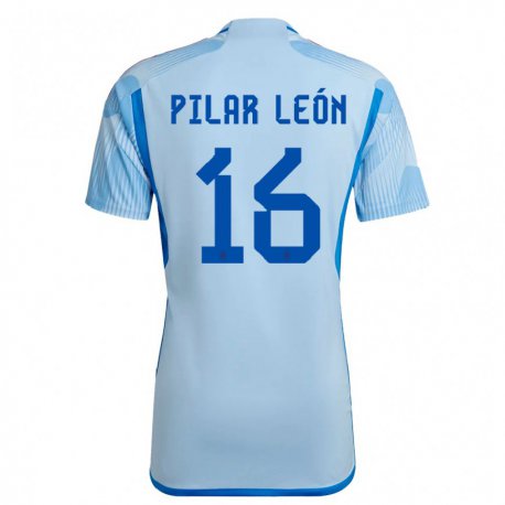 Kandiny Homme Maillot Espagne Maria Pilar Leon #16 Bleu Ciel Tenues Extérieur 22-24 T-shirt