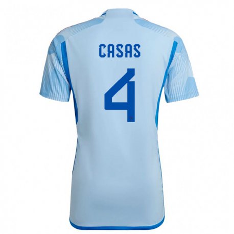 Kandiny Homme Maillot Espagne Arnau Casas #4 Bleu Ciel Tenues Extérieur 22-24 T-shirt