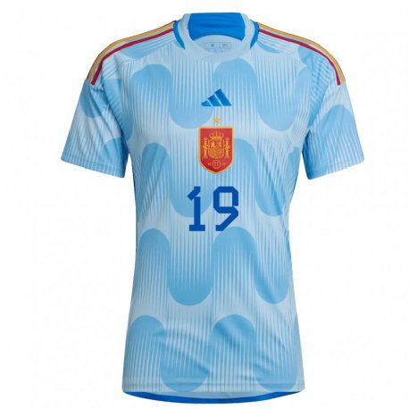 Kandiny Homme Maillot Espagne Iker Bravo #19 Bleu Ciel Tenues Extérieur 22-24 T-shirt