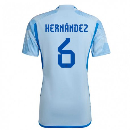 Kandiny Homme Maillot Espagne Gerard Hernandez #6 Bleu Ciel Tenues Extérieur 22-24 T-shirt