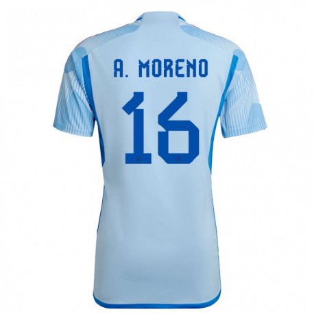 Kandiny Homme Maillot Espagne Antonio David Moreno #16 Bleu Ciel Tenues Extérieur 22-24 T-shirt