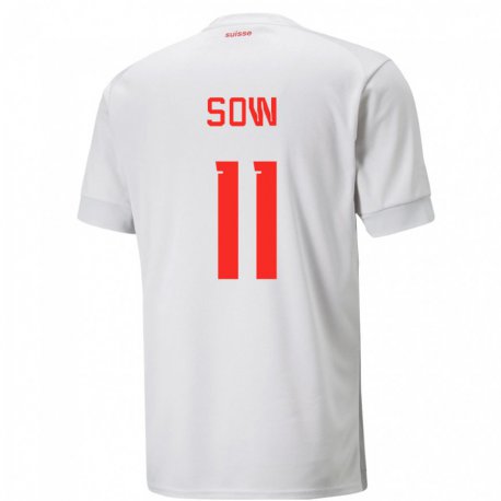 Kandiny Homme Maillot Suisse Coumba Sow #11 Blanc Tenues Extérieur 22-24 T-shirt