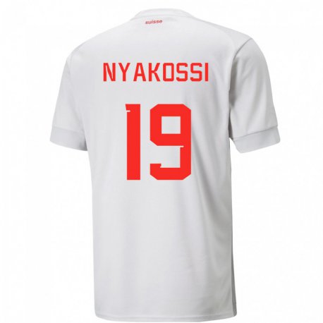 Kandiny Homme Maillot Suisse Roggerio Nyakossi #19 Blanc Tenues Extérieur 22-24 T-shirt