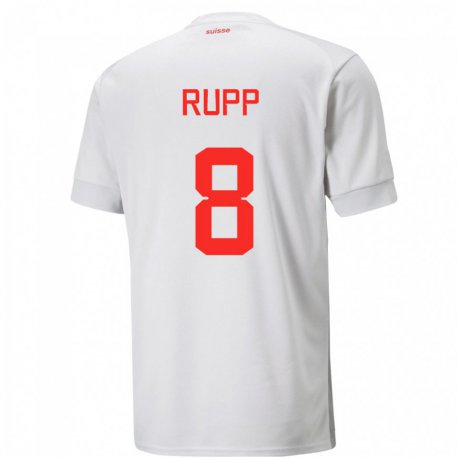 Kandiny Homme Maillot Suisse Noah Rupp #8 Blanc Tenues Extérieur 22-24 T-shirt