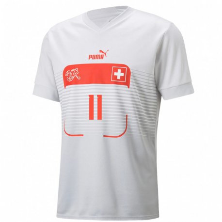 Kandiny Homme Maillot Suisse Andrin Hunziker #11 Blanc Tenues Extérieur 22-24 T-shirt