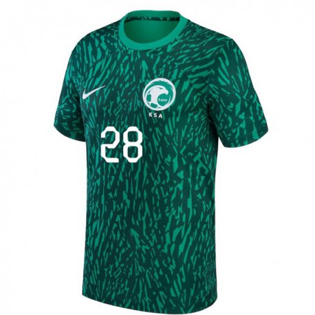 Kandiny Homme Maillot Arabie Saoudite Farah Jafri #28 Vert Foncé Tenues Extérieur 22-24 T-shirt