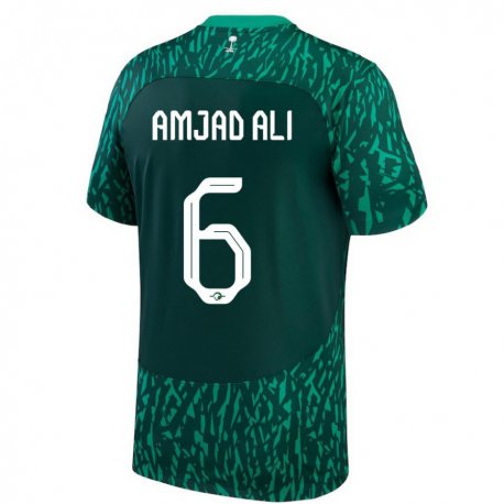 Kandiny Homme Maillot Arabie Saoudite Amjad Ali #6 Vert Foncé Tenues Extérieur 22-24 T-shirt