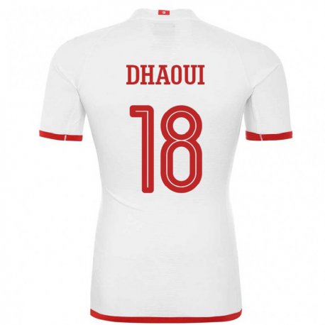 Kandiny Homme Maillot Tunisie Mouhamed Dhaoui #18 Blanc Tenues Extérieur 22-24 T-shirt