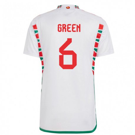 Kandiny Homme Maillot Pays De Galles Josephine Green #6 Blanc Tenues Extérieur 22-24 T-shirt