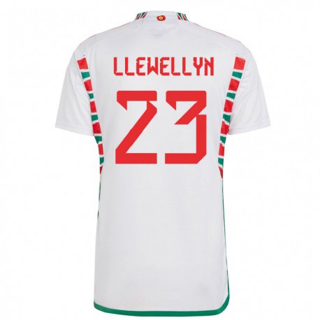 Kandiny Homme Maillot Pays De Galles Ffion Llewellyn #23 Blanc Tenues Extérieur 22-24 T-shirt