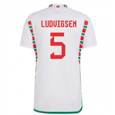 Kandiny Homme Maillot Pays De Galles Kai Ludvigsen #5 Blanc Tenues Extérieur 22-24 T-shirt