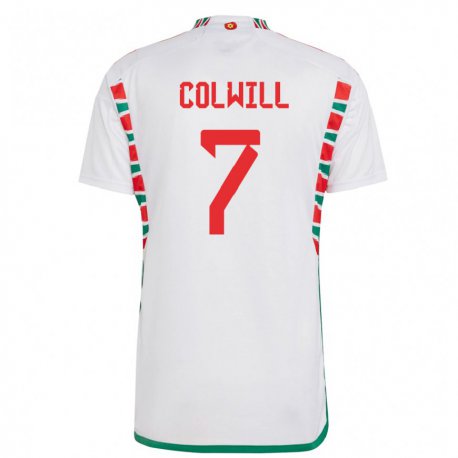 Kandiny Homme Maillot Pays De Galles Joel Colwill #7 Blanc Tenues Extérieur 22-24 T-shirt