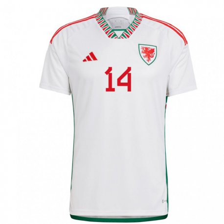 Kandiny Homme Maillot Pays De Galles Benjamin Purcell #14 Blanc Tenues Extérieur 22-24 T-shirt
