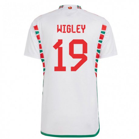 Kandiny Homme Maillot Pays De Galles Morgan Wigley #19 Blanc Tenues Extérieur 22-24 T-shirt