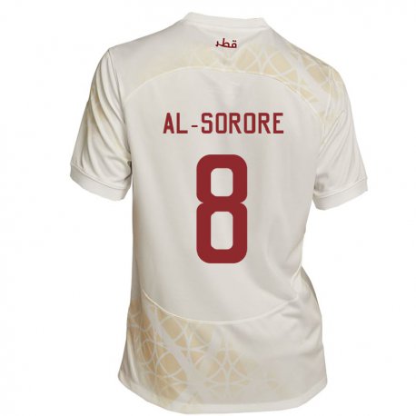 Kandiny Homme Maillot Qatar Asma Al Sorore #8 Beige Doré Tenues Extérieur 22-24 T-shirt