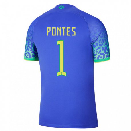 Kandiny Homme Maillot Brésil Mycael Pontes #1 Bleu Tenues Extérieur 22-24 T-shirt