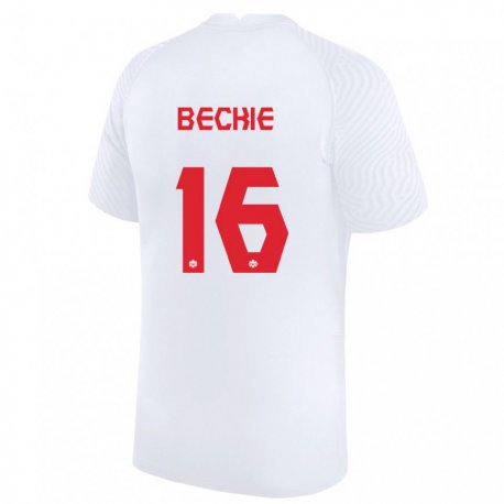 Kandiny Homme Maillot Canada Janine Beckie #16 Blanc Tenues Extérieur 22-24 T-shirt
