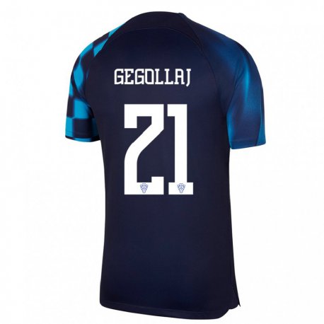 Kandiny Homme Maillot Croatie Fatjesa Gegollaj #21 Bleu Foncé Tenues Extérieur 22-24 T-shirt