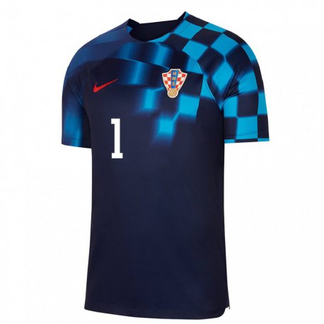Kandiny Homme Maillot Croatie Dominik Kotarski #1 Bleu Foncé Tenues Extérieur 22-24 T-shirt