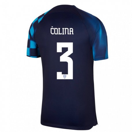 Kandiny Homme Maillot Croatie David Colina #3 Bleu Foncé Tenues Extérieur 22-24 T-shirt