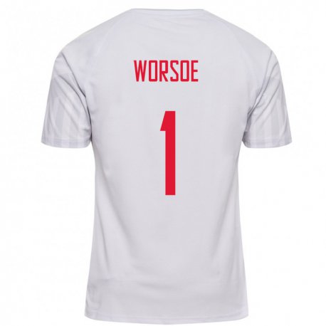 Kandiny Homme Maillot Danemark Laura Worsoe #1 Blanc Tenues Extérieur 22-24 T-shirt