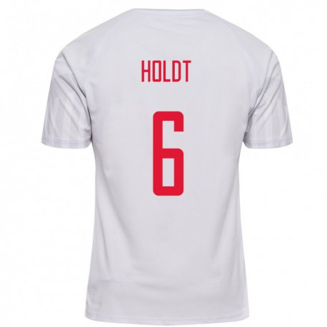 Kandiny Homme Maillot Danemark Olivia Holdt #6 Blanc Tenues Extérieur 22-24 T-shirt