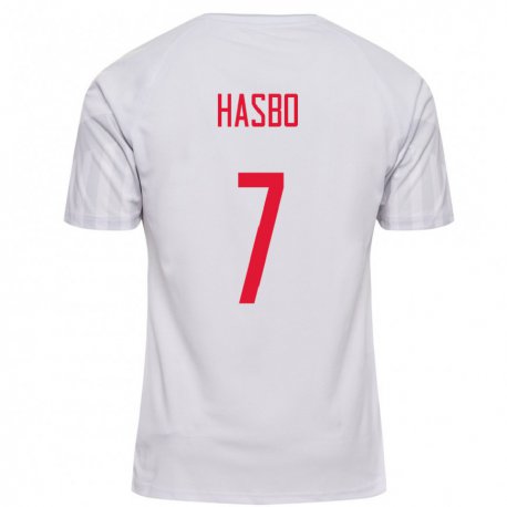 Kandiny Homme Maillot Danemark Josefine Hasbo #7 Blanc Tenues Extérieur 22-24 T-shirt
