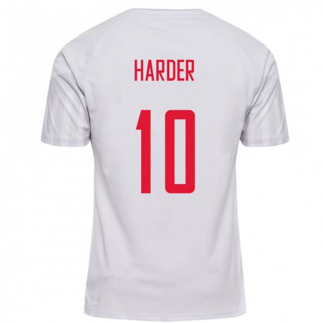 Kandiny Homme Maillot Danemark Pernille Harder #10 Blanc Tenues Extérieur 22-24 T-shirt