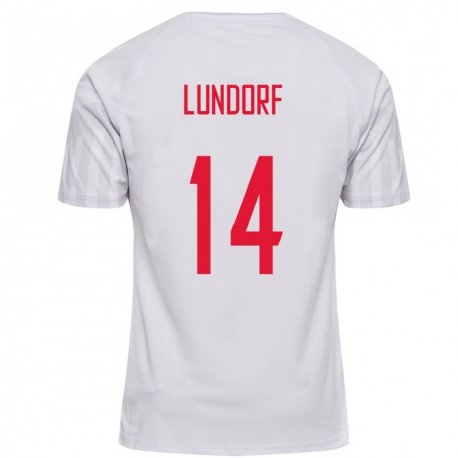 Kandiny Homme Maillot Danemark Matilde Lundorf #14 Blanc Tenues Extérieur 22-24 T-shirt